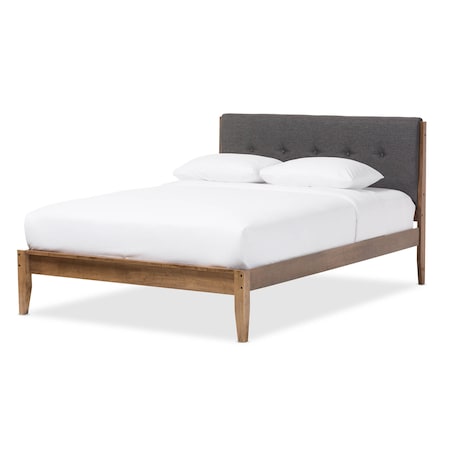 Baxton Studio Leyton Mid-Century Grey Upholstered King Size Platform Bed 126-6907